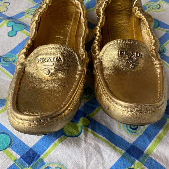 100% Auth PRADA Calzature Donna Nappa Flats Loafers | Platino Gold | 38 (7/7.5) - Picture 8 of 16
